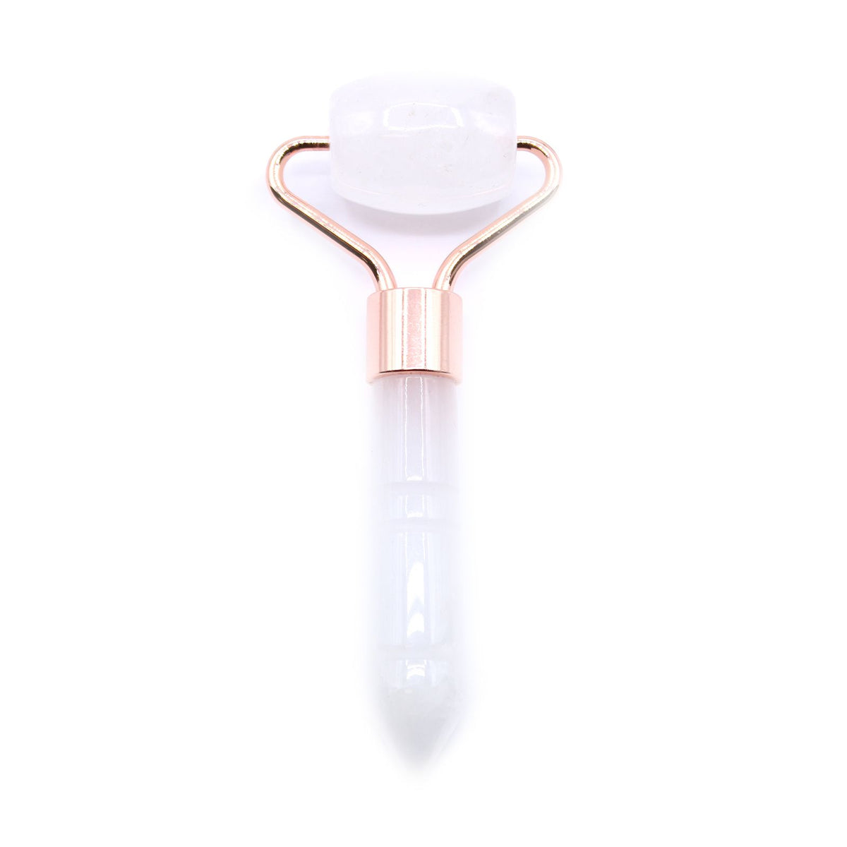 Rock quartz gemstone mini roller with polished crystal head, a natural beauty and wellness gift