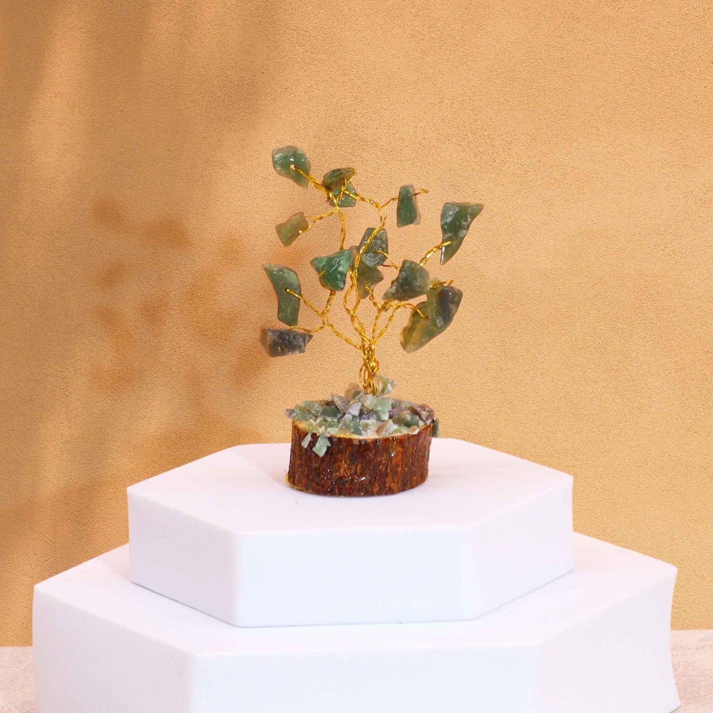 Mini Gemstone Tree On Wood Base - Green Aventurine (15 stones)