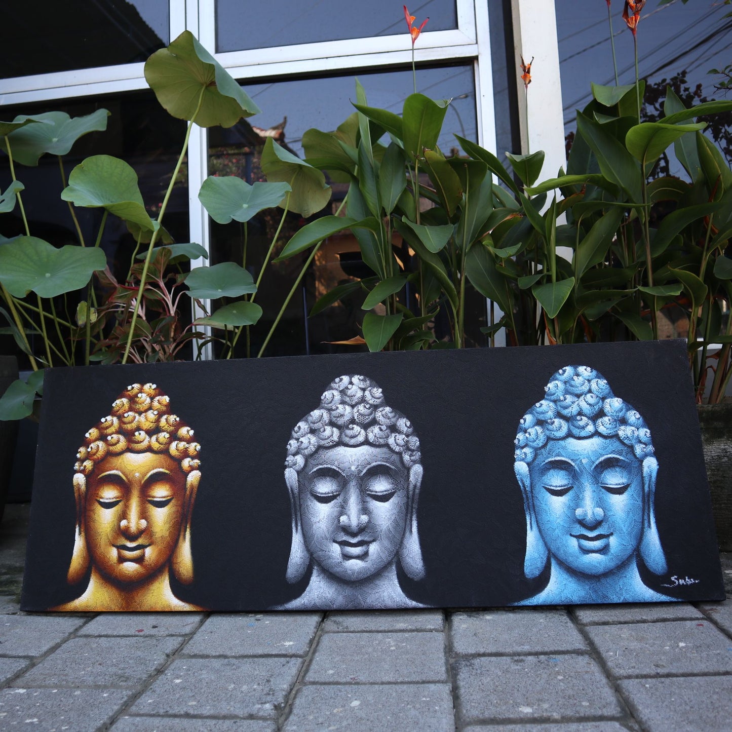 Buddha Painting - Three Heads Black