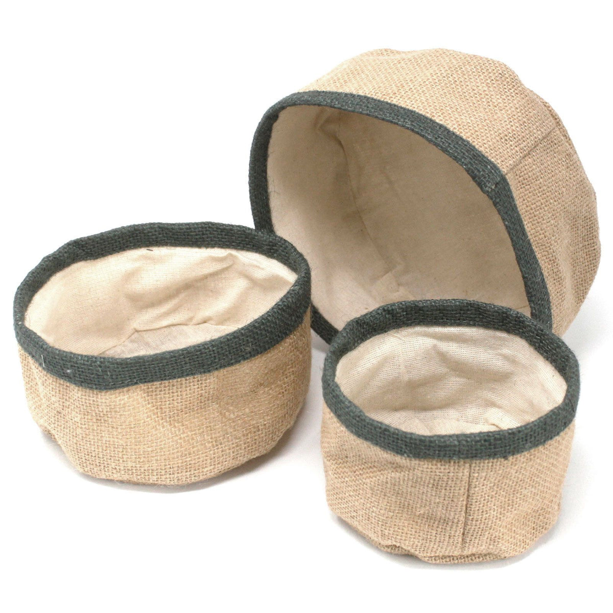 Set of 3 charcoal natural jute storage baskets woven home organisation gift