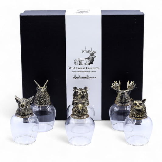 Gift Set of 6 Glasses (100ml) - Wild Forest Creatures - Antique Bronze