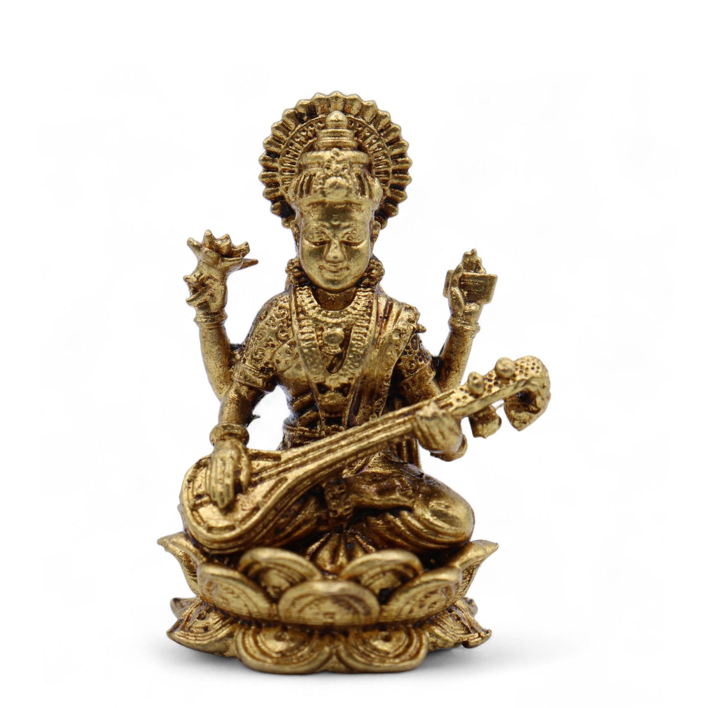 Brass Miniature Gods - Sarswati (22gms)  - 34mm