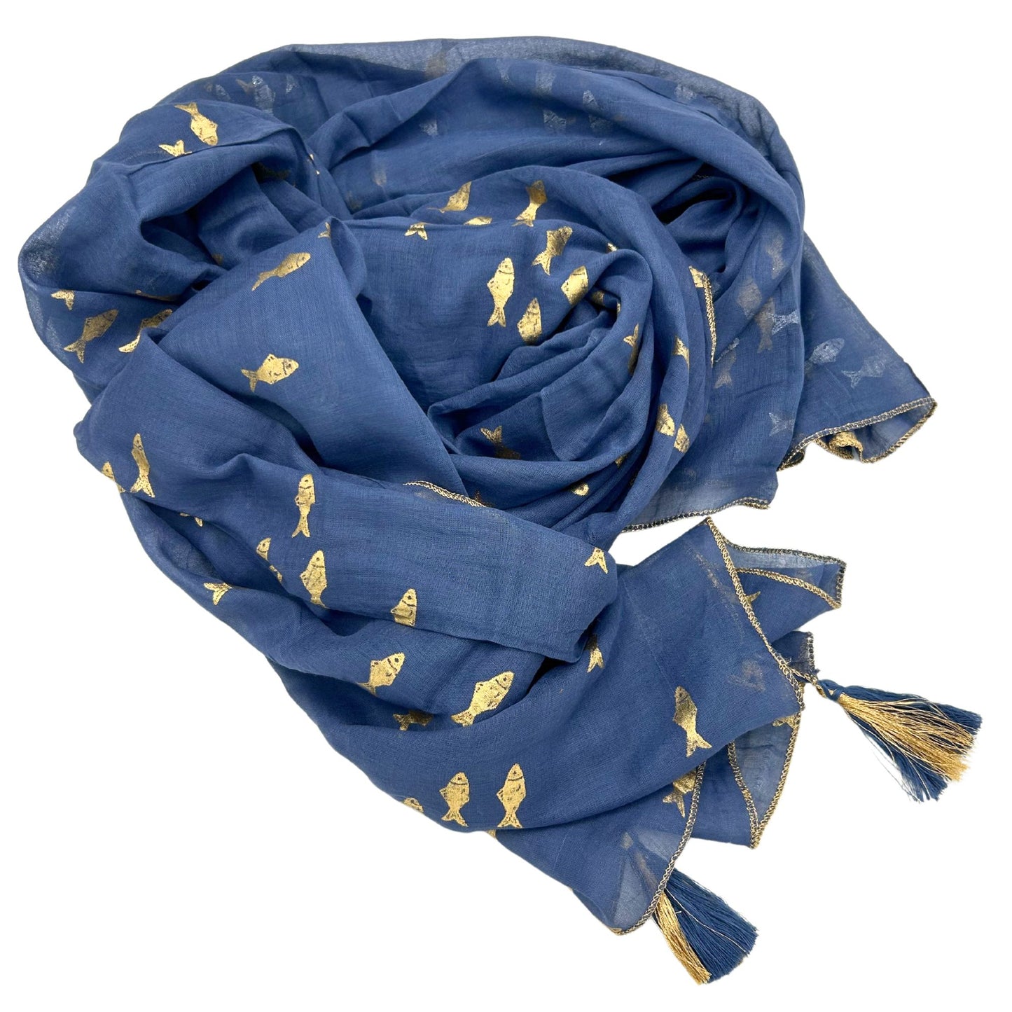 Nomad Sari On the Med Collection - Pareo - Sea Blue & Gold Fish Design