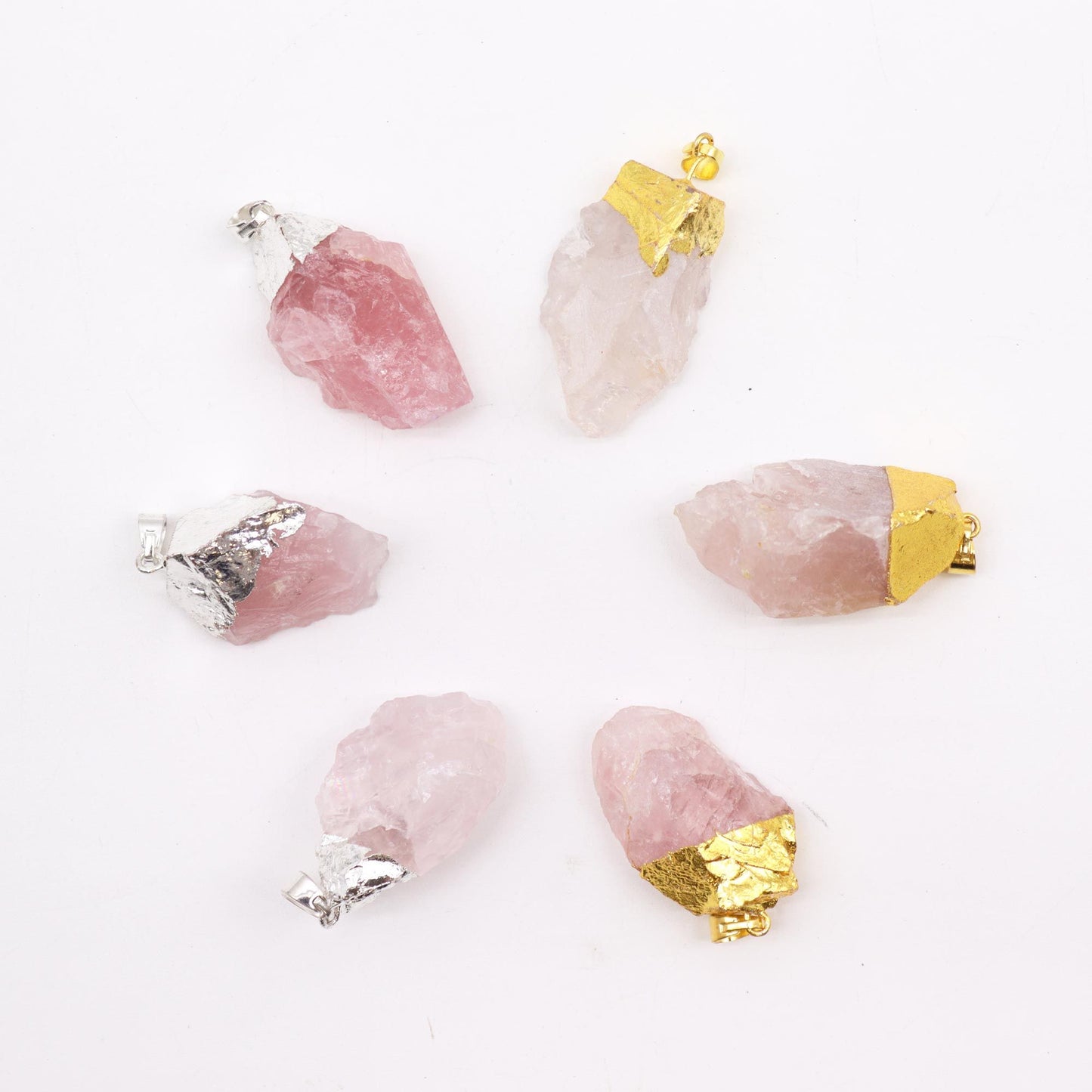 Gemstone Rose Quartz Gold & Silver Plated Pendants (6 assorted)