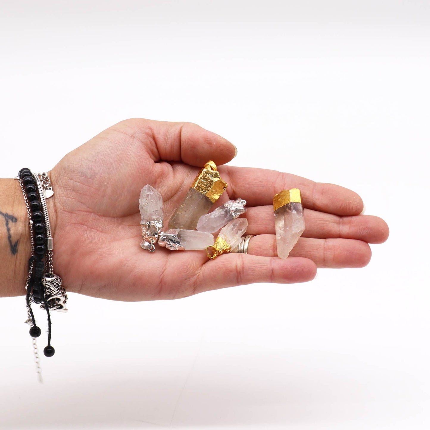 Gemstone Clear Quartz Gold & Silver Plated Pendants (6 assorted)