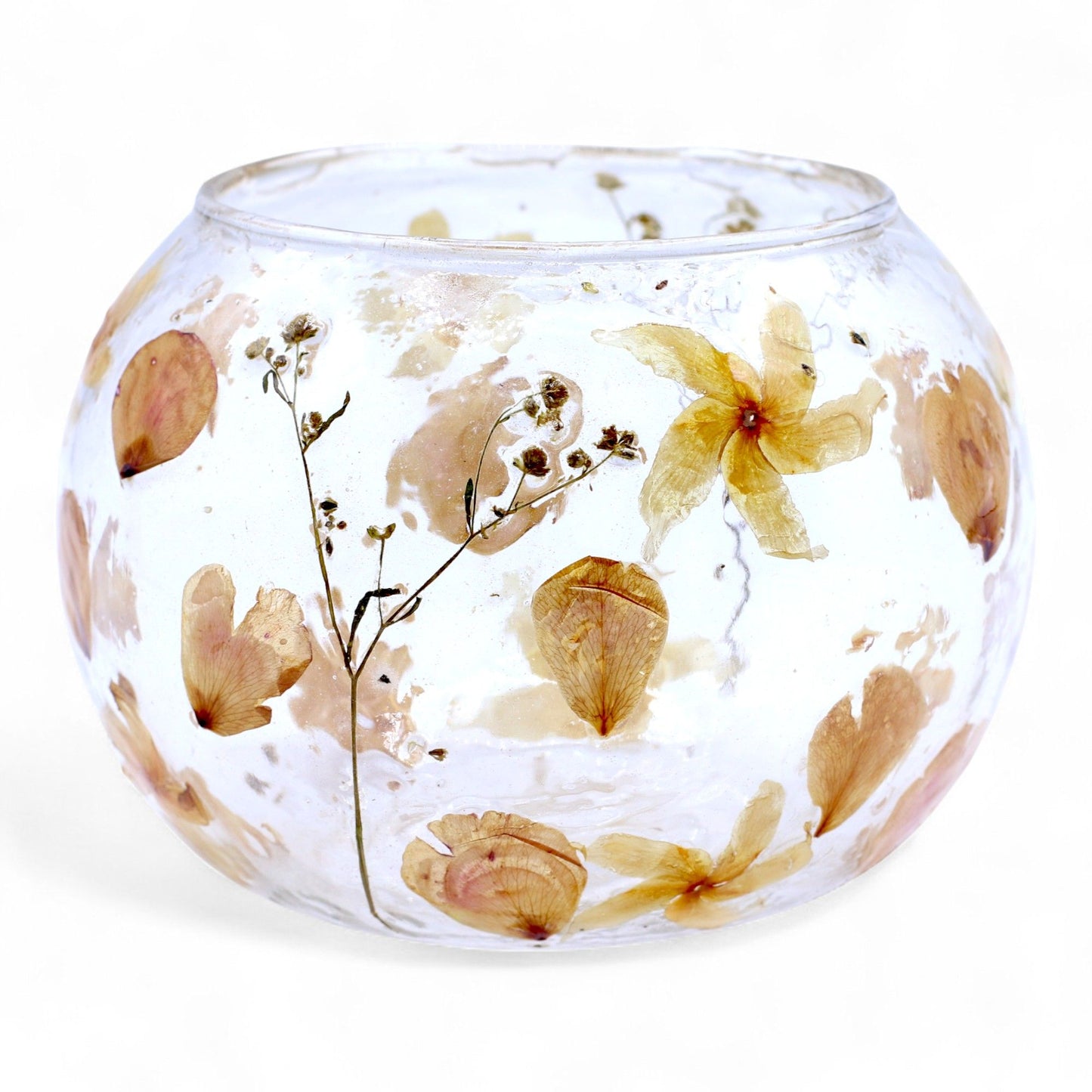 Natural Floral Glass - Large Bowl Candle Holder - Rosa - (12x13cm)
