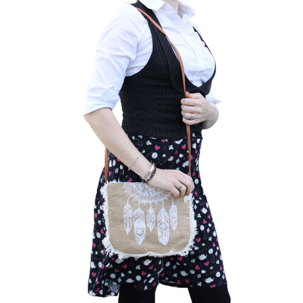 Fringed boho bag with Dream Catcher print, a stylish and bohemian gift for her