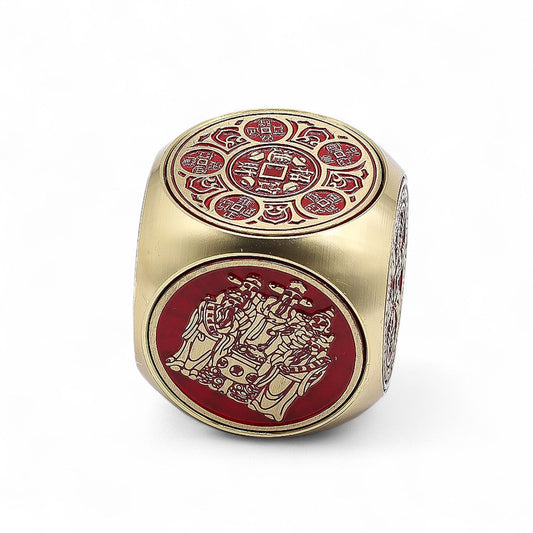 Feng Shui Fortune - Red & Brass Prosperity Cube - Flat