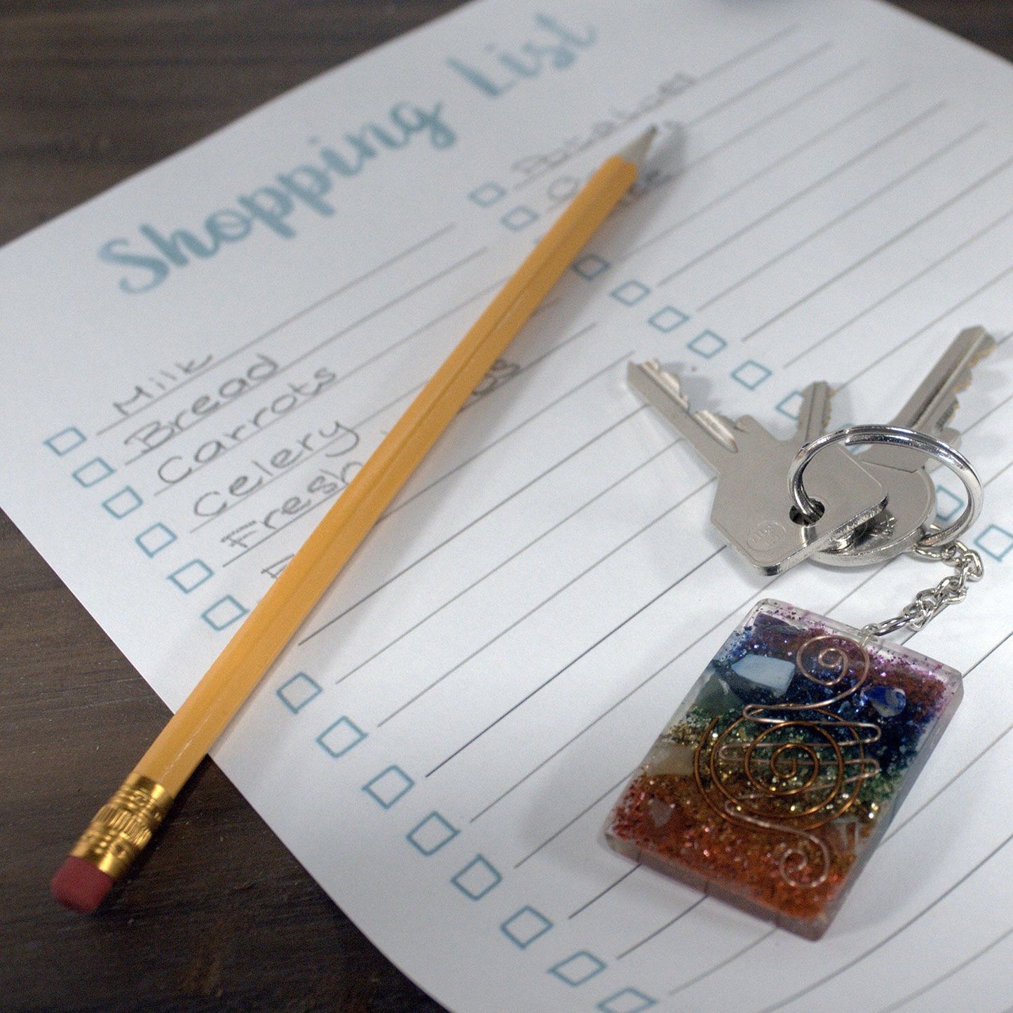 Orgonite Power Keyring - Amethyst Mandala Hearts