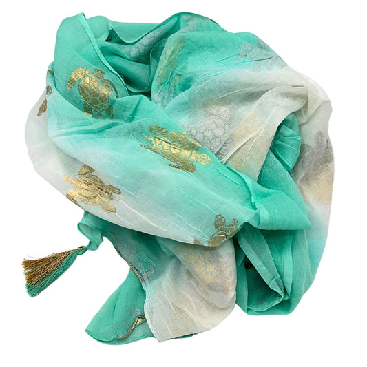 Nomad Sari On the Med Collection - Pario - White & Turquoise Gold Turtle Design