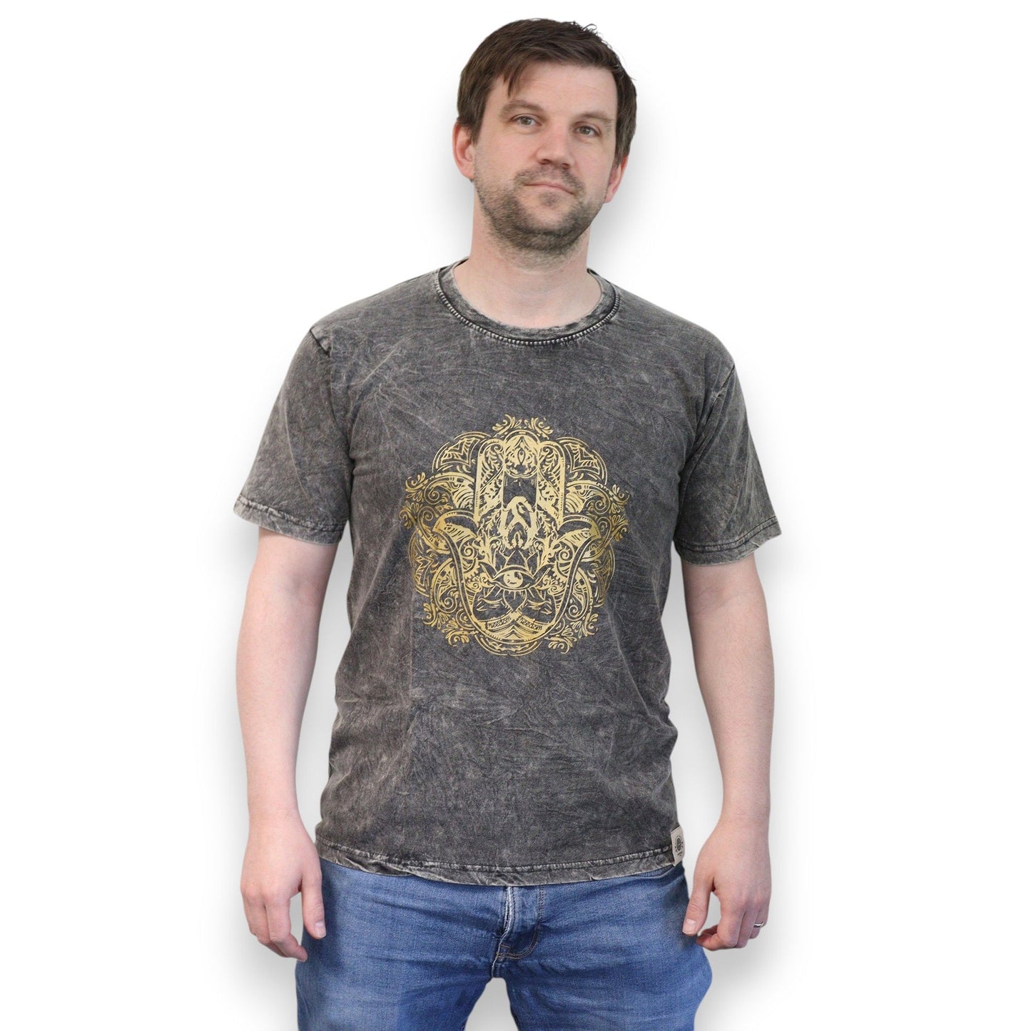 Medium Stone Washed T-Shirt - Hamsa - Dark Grey