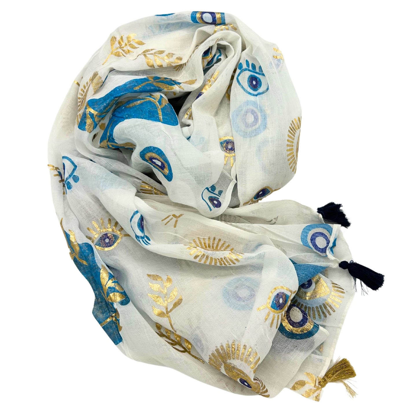 Nomad Sari On the Med Collection - Pareo - White , Blue & Gold Evil Eye Design
