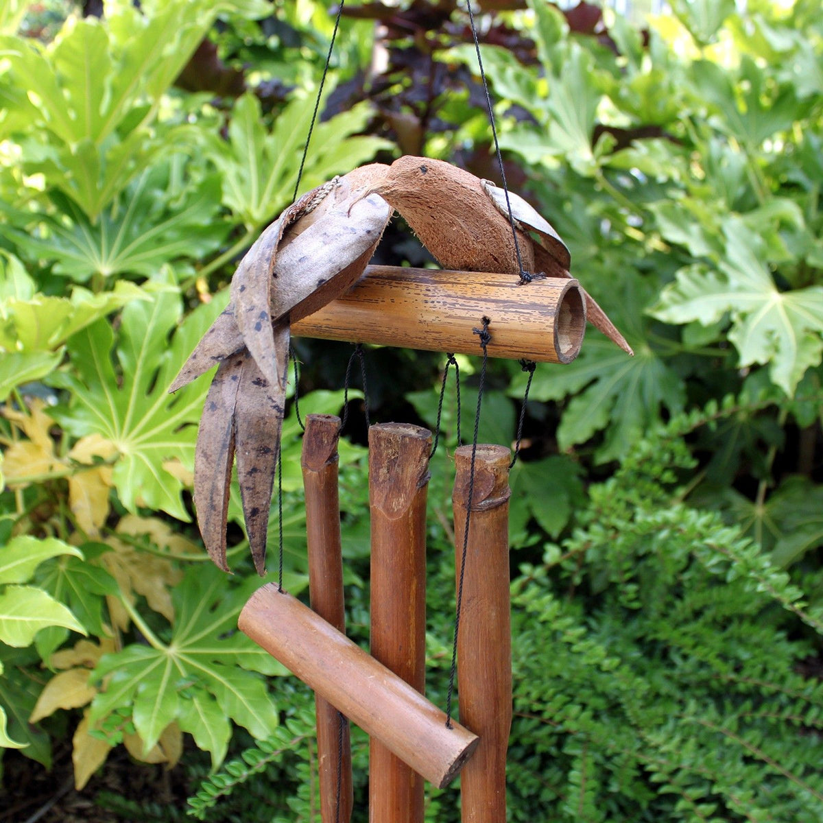 Handcrafted coconut shell twin birds windchimes, a charming natural and artisan gift