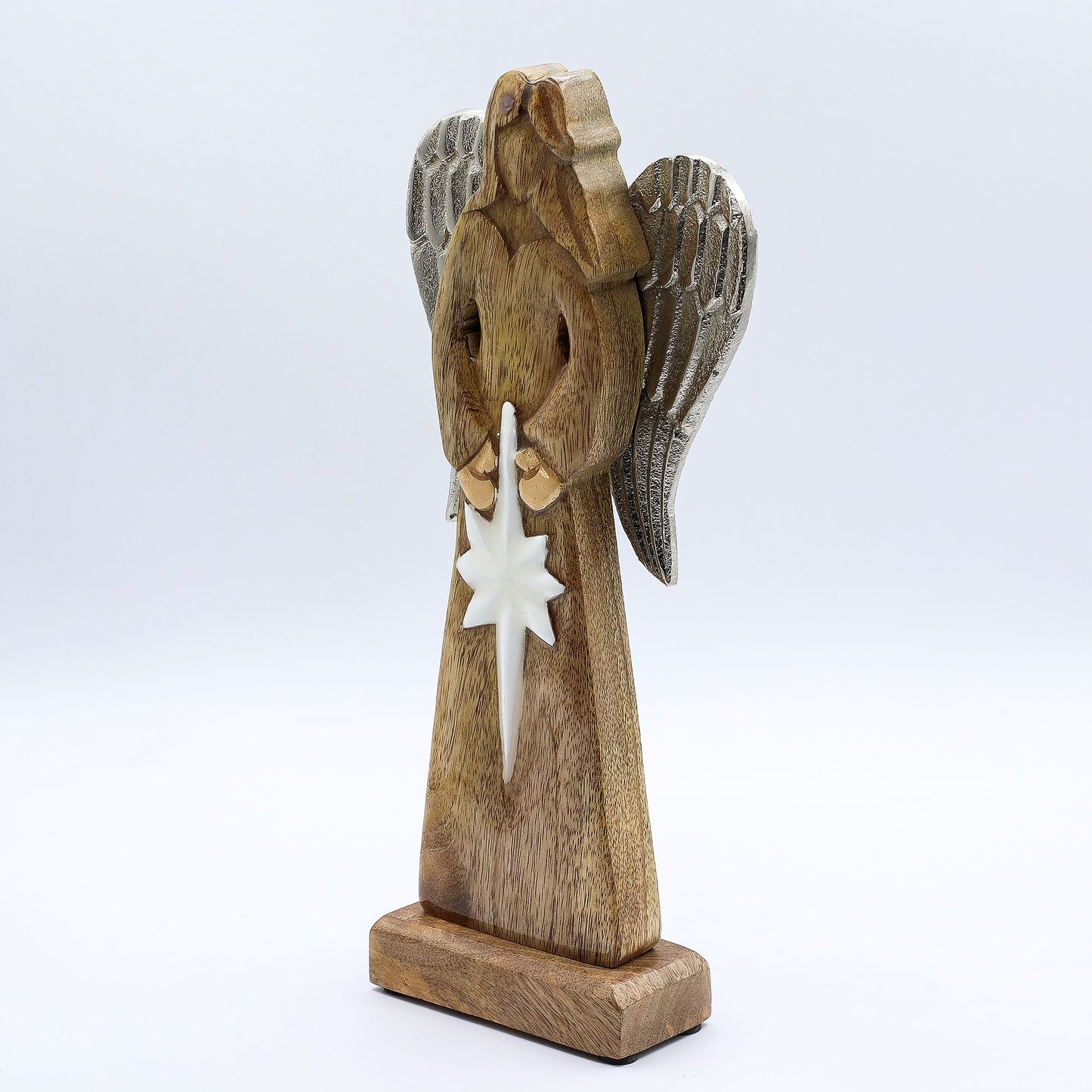Large Mango Wood Peace Angel Metal Wings & Enamel Detail