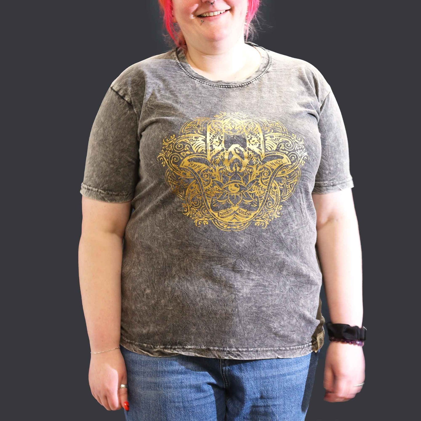 XLarge Stone Washed T-Shirt - Hamsa - Dark Grey