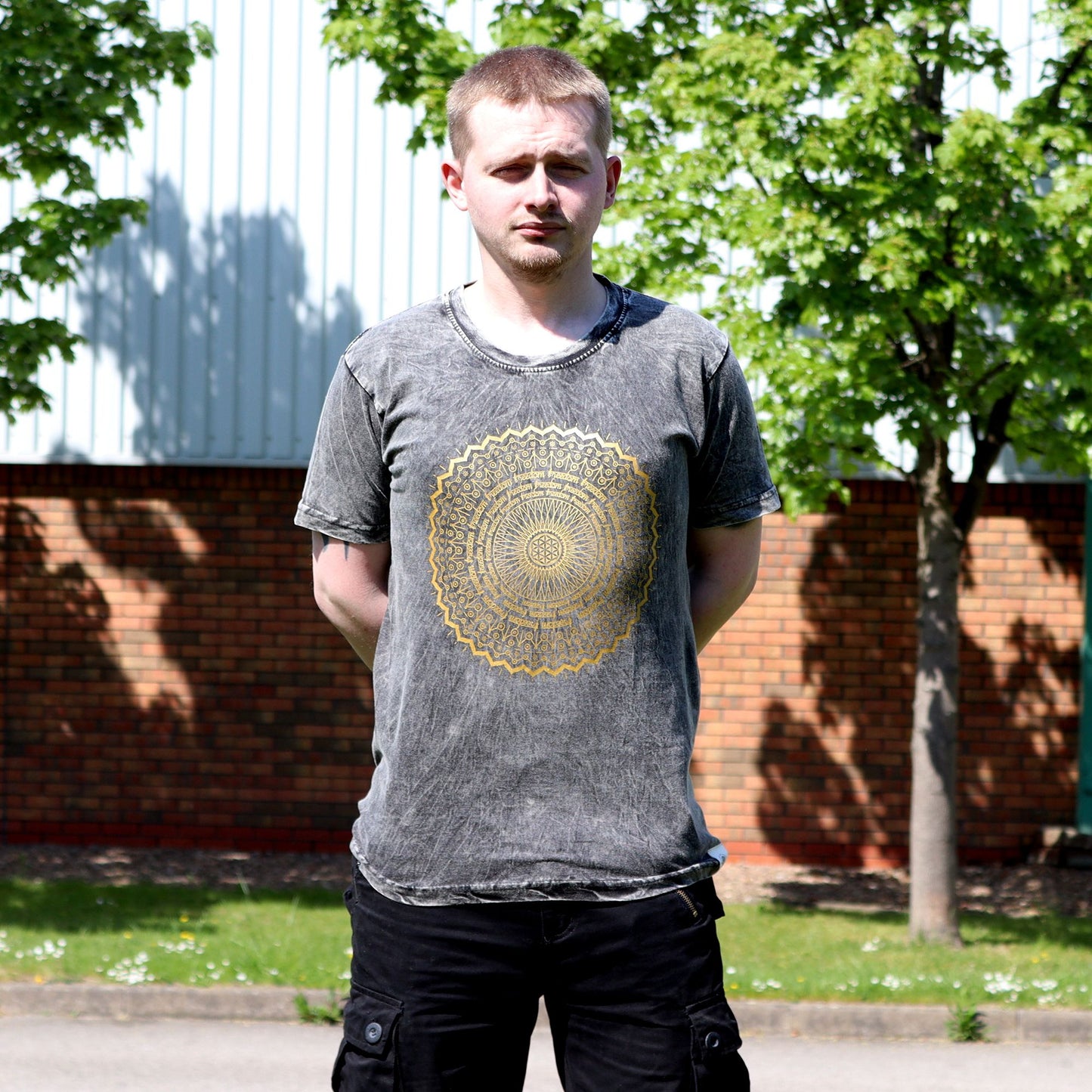Large Stone Washed T-Shirt - Mandala - Dark Grey