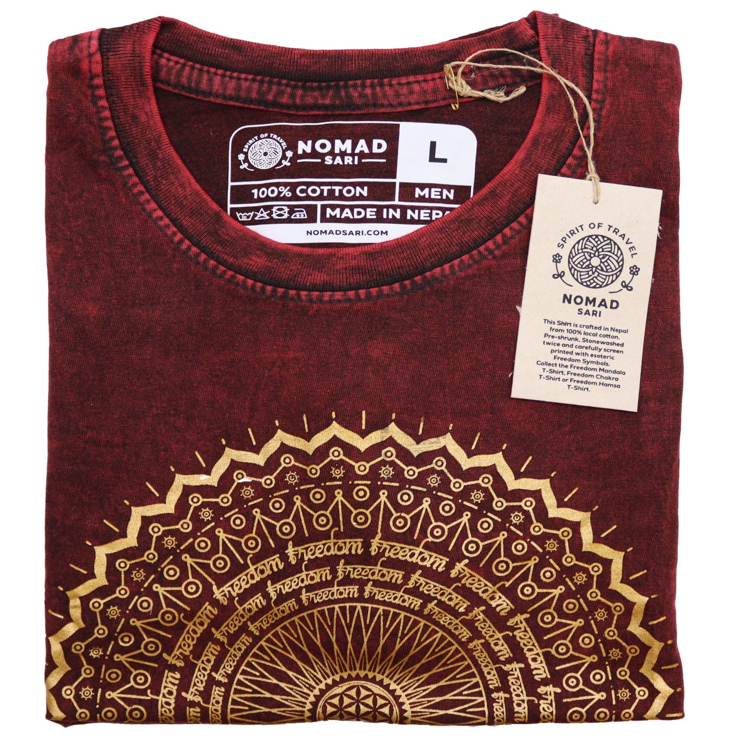 Large Stone Washed T-Shirt - Mandala - Maroon