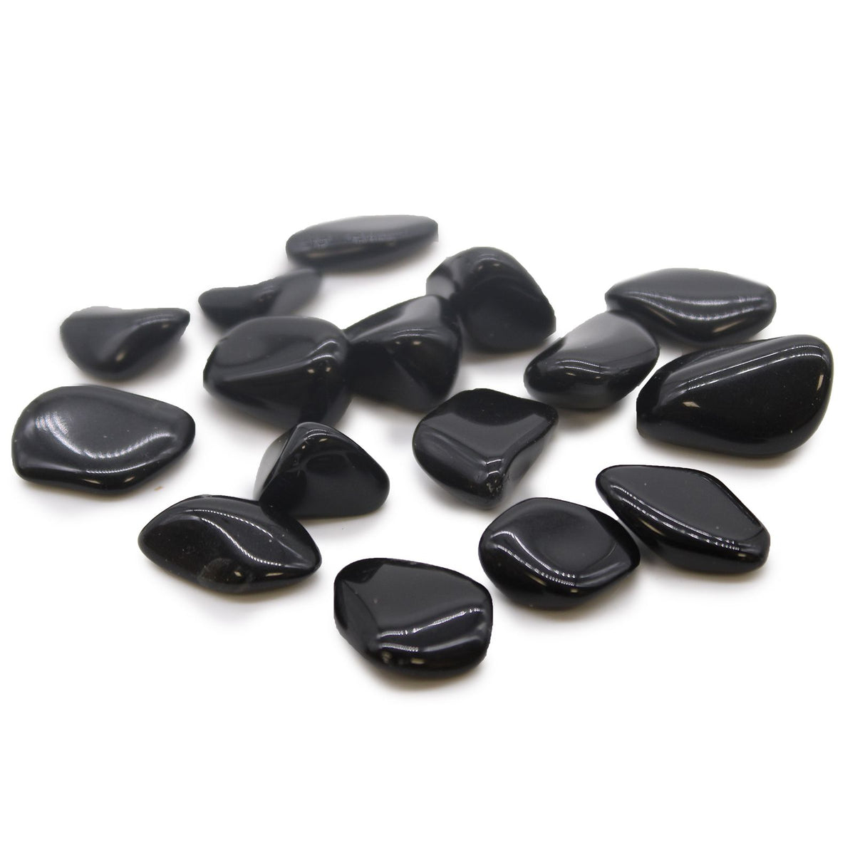 Polished obsidian black tumble stone with a smooth glossy surface, a grounding crystal gift
