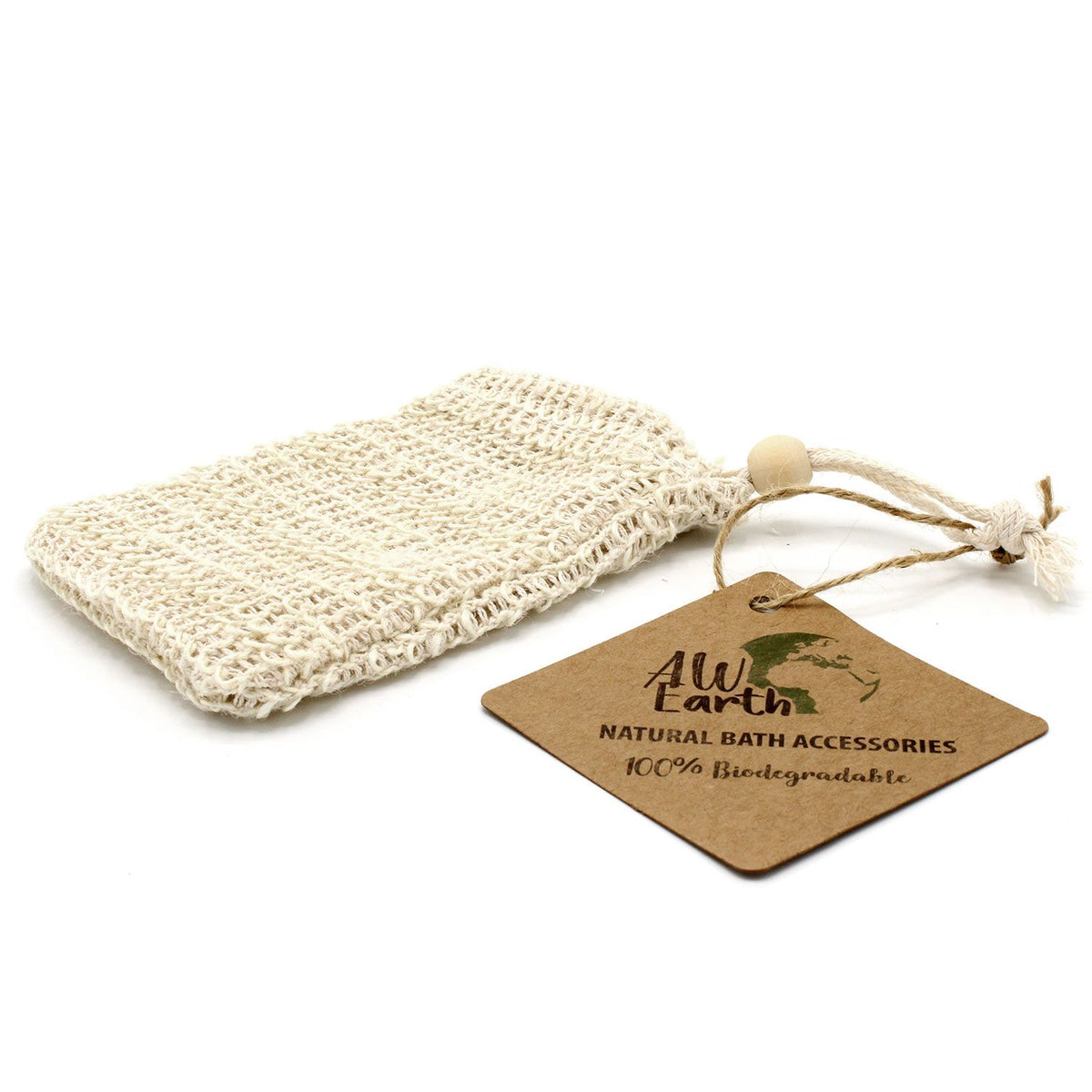 Natural washed jute soap bag with textured weave finish, a practical and eco friendly gift for the bathroom