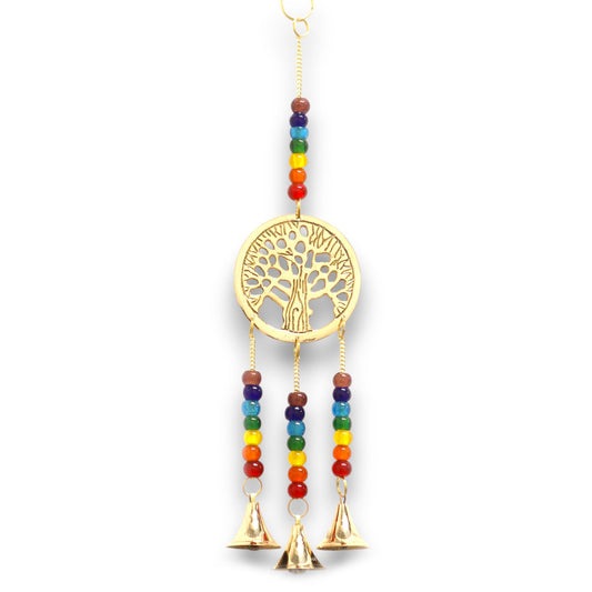 Indian Chimes - Brass Tree of Life with Chakra Beads - 3 Bells