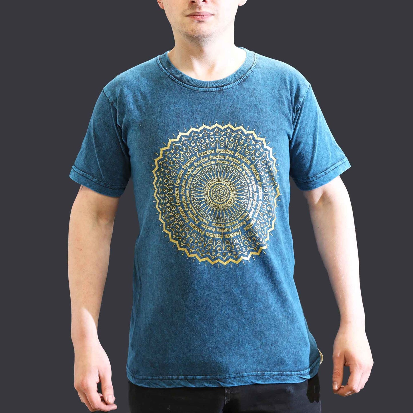 Small Stone Washed T-Shirt - Mandala - Blue