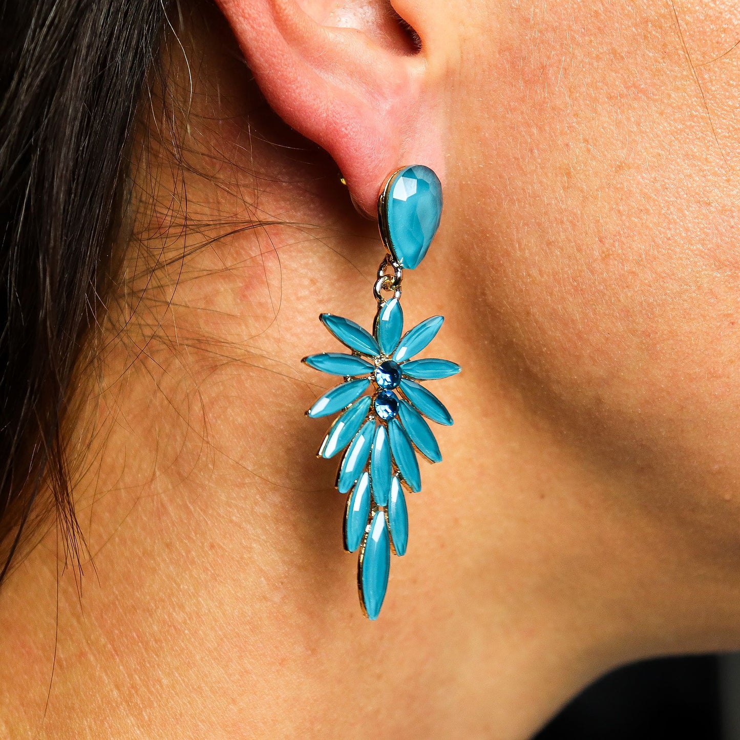 Teal Green - Vintage Glass - Long Drop - Earrings