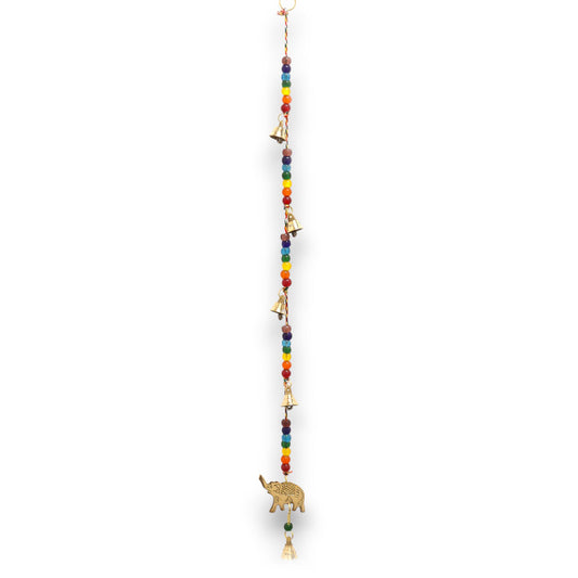 Indian Chimes - Brass Elephant with Chakra Beads String Bells 53cm