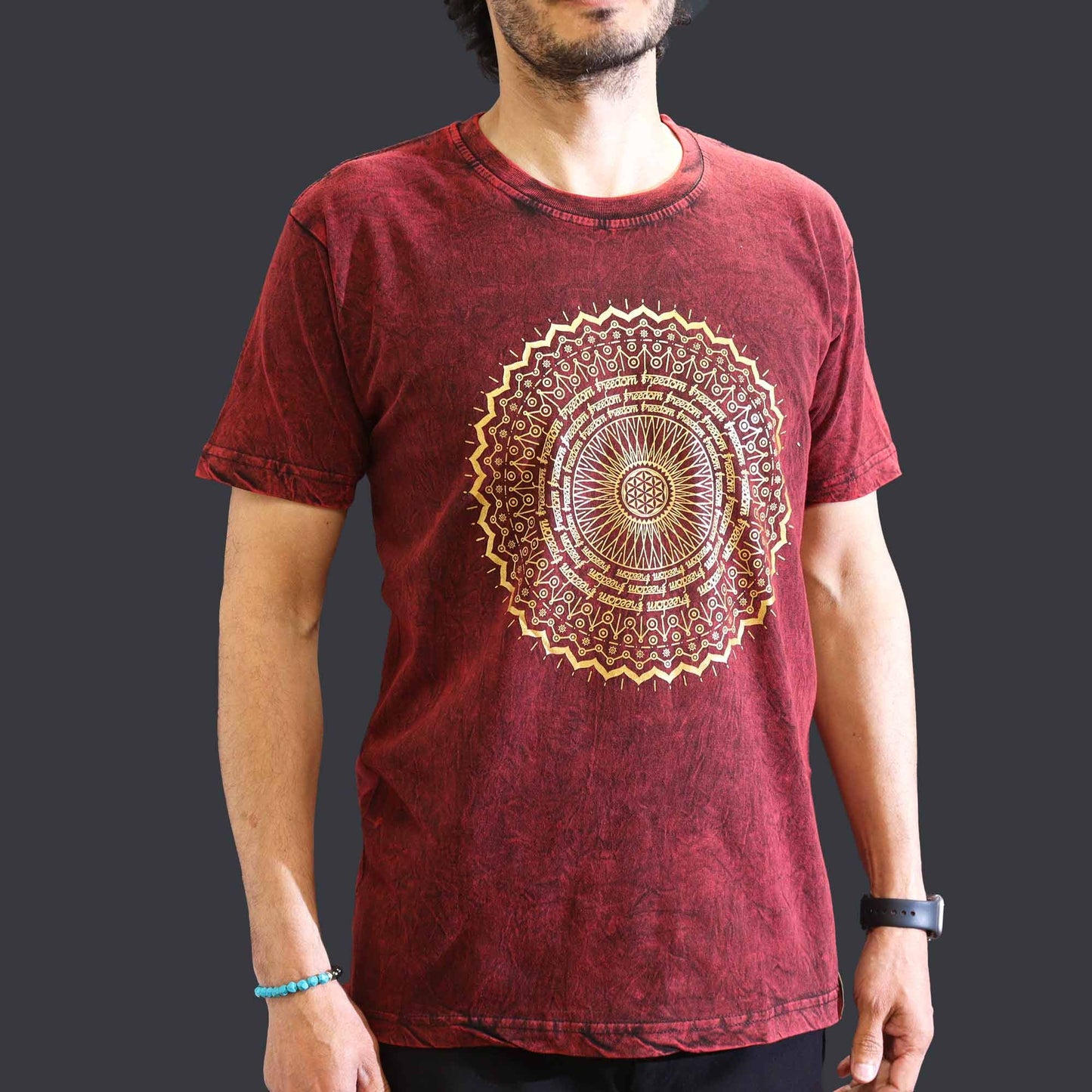 Medium Stone Washed T-Shirt - Mandala - Maroon