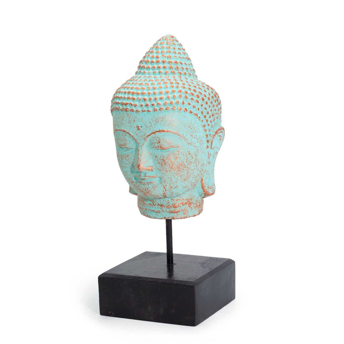 Stillness Buddha Head on Stand - Green Copper
