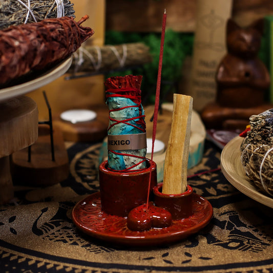 Palo Santo Stick & Smudge Holder - Mandala - Red with Heart Gloss