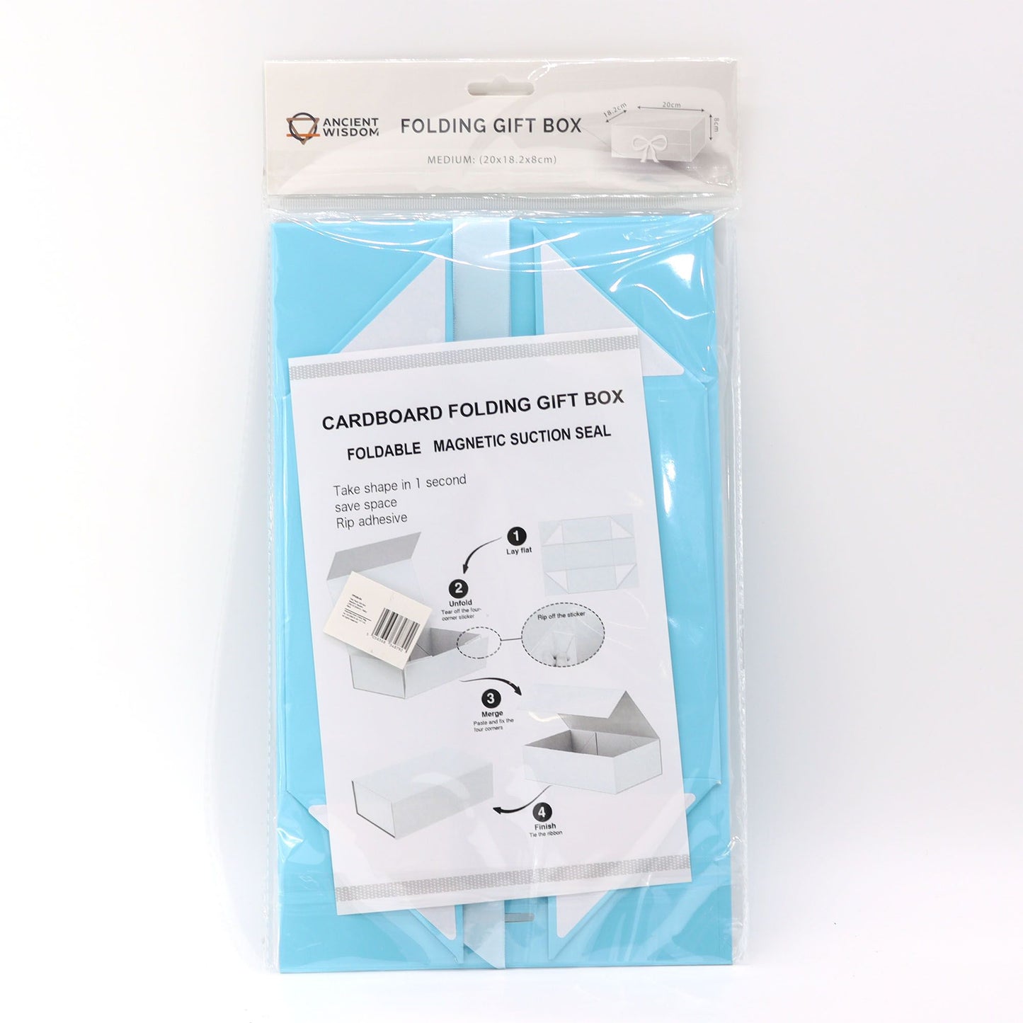 Flat Pack Gift Box - Medium Square (20x18.2x8cm) - Baby Blue