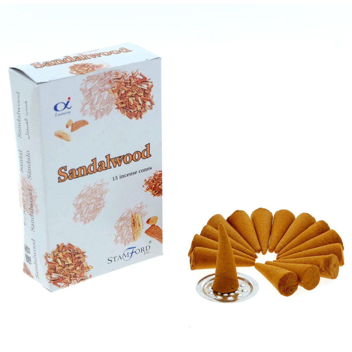 Sandalwood incense cones with warm woody fragrance, a calming and aromatic home gift