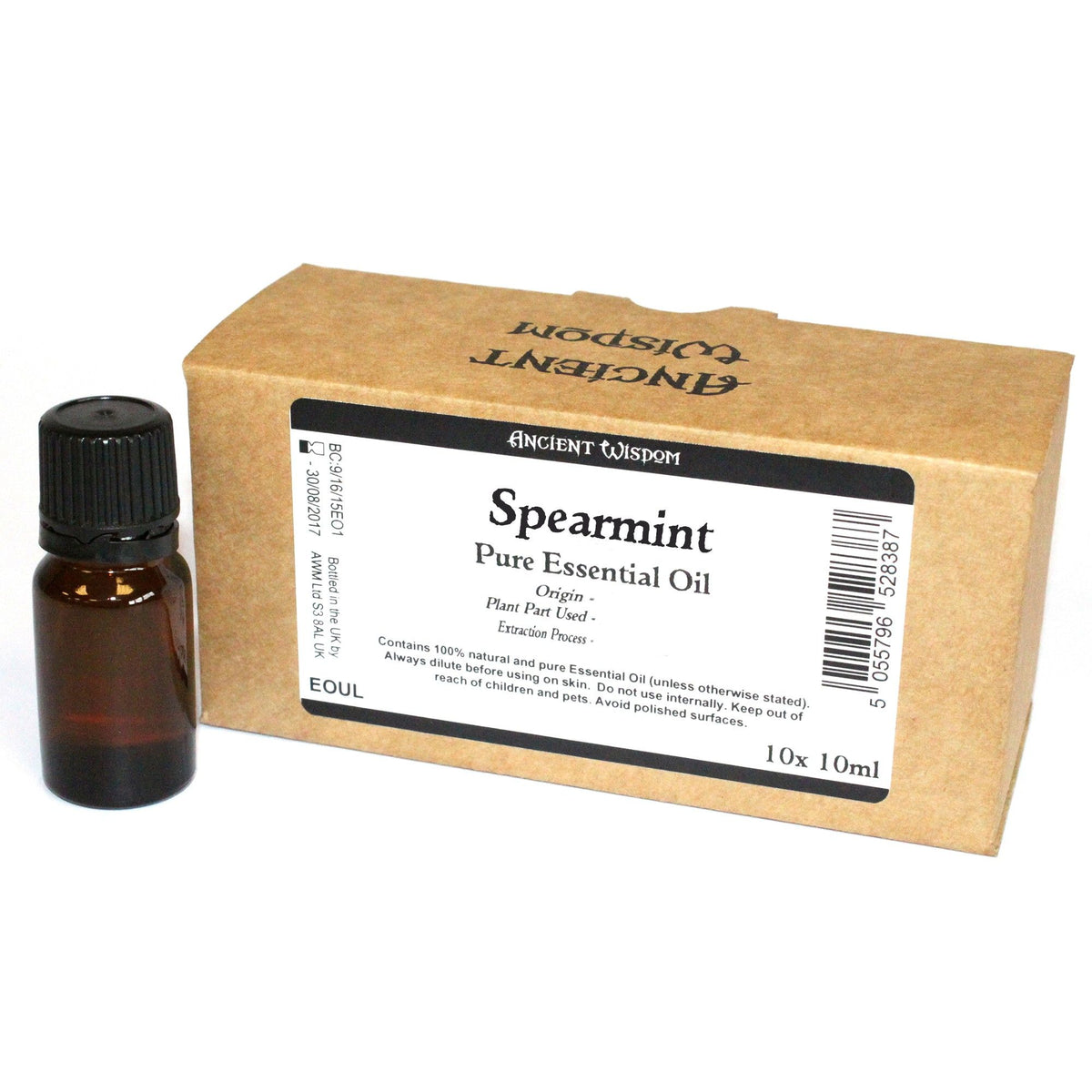 10ml spearmint essential oil in a small amber bottle with an unbranded label, a clean and natural gift