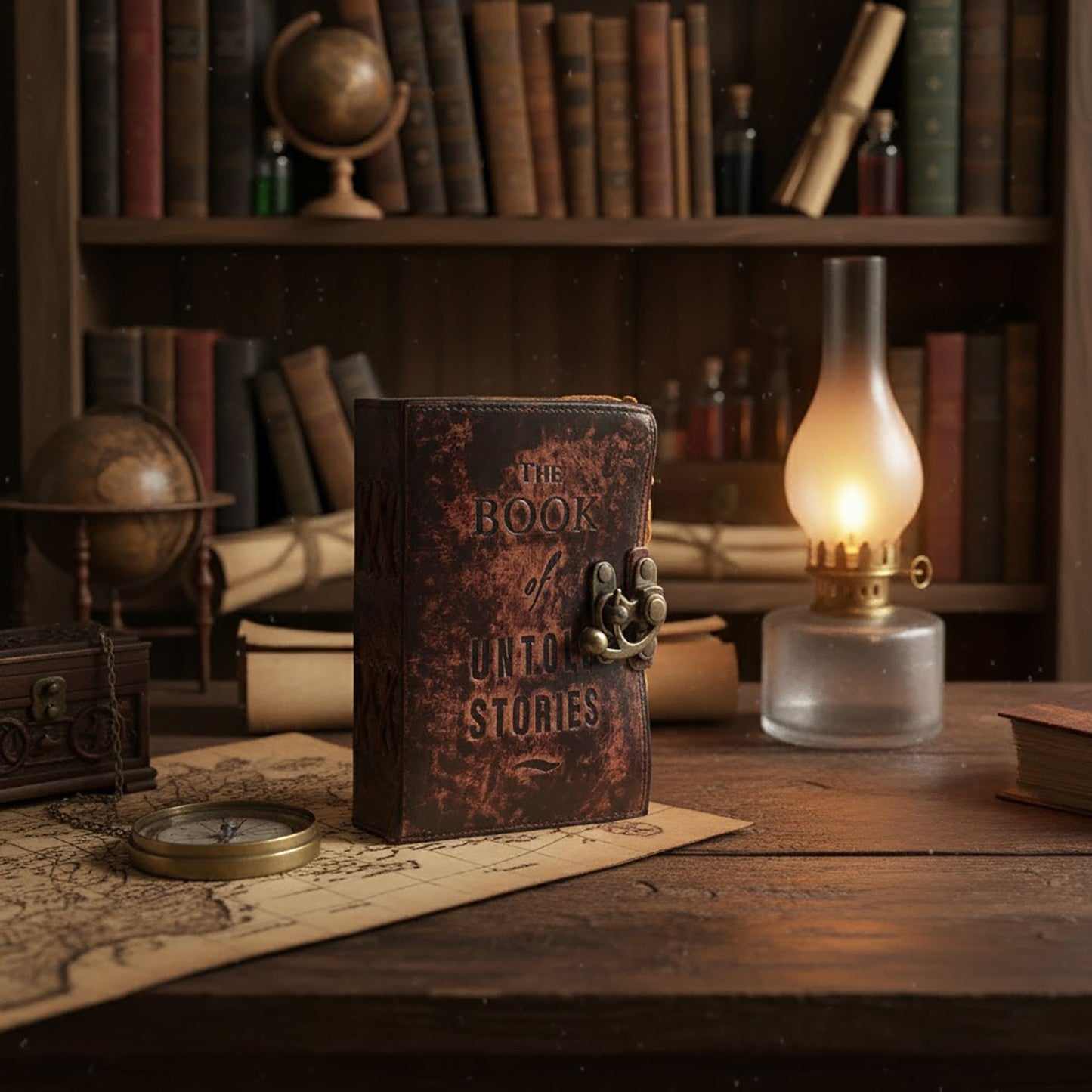 Fat Deckled Leather Notebook – The Book of Untold Stories – 15x10 cm