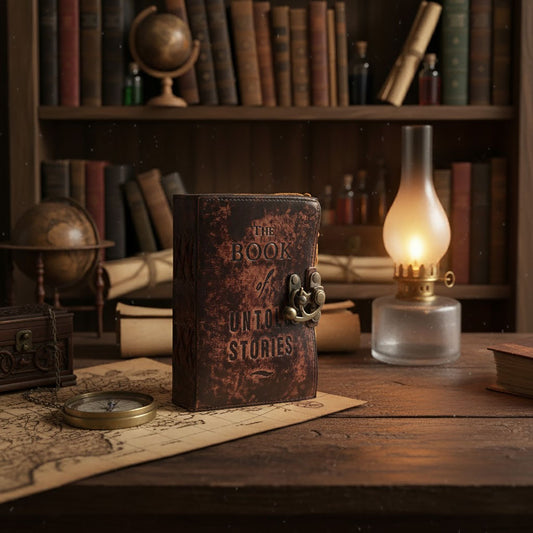 Fat Deckled Leather Notebook – The Book of Untold Stories – 15x10 cm