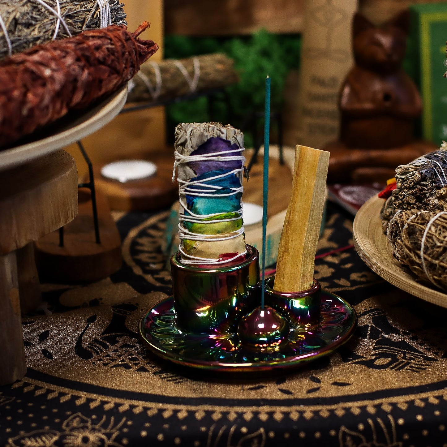 Palo Santo Stick & Smudge Holder - Mandala - Metalic Rainbow