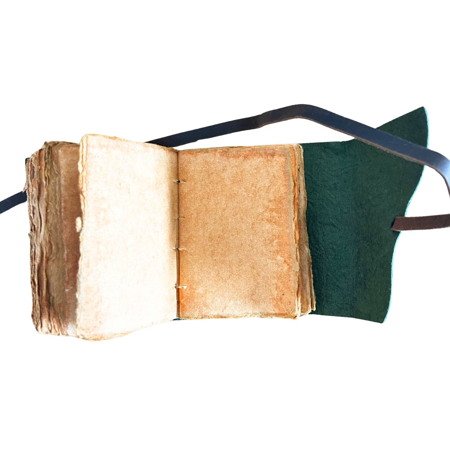 Fat Deckled Leather Notebook – Green Maze Pattern – 12.7×8.9 cm