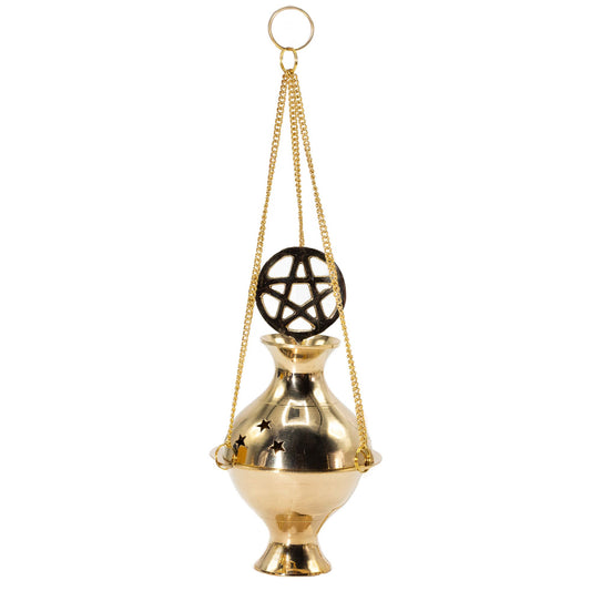 Hanging Brass Incense Burner - Pentagram