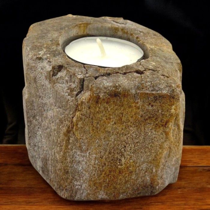 Petrified Wood Candle Holder - Single Low