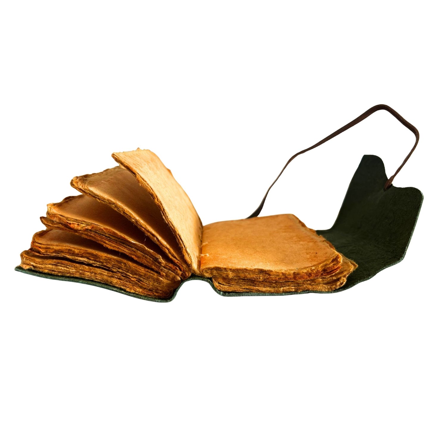 Fat Deckled Leather Notebook – Green Maze Pattern – 12.7×8.9 cm