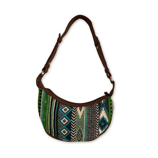 Jacquard Hobo Bag - Bold Greens (brown strap)